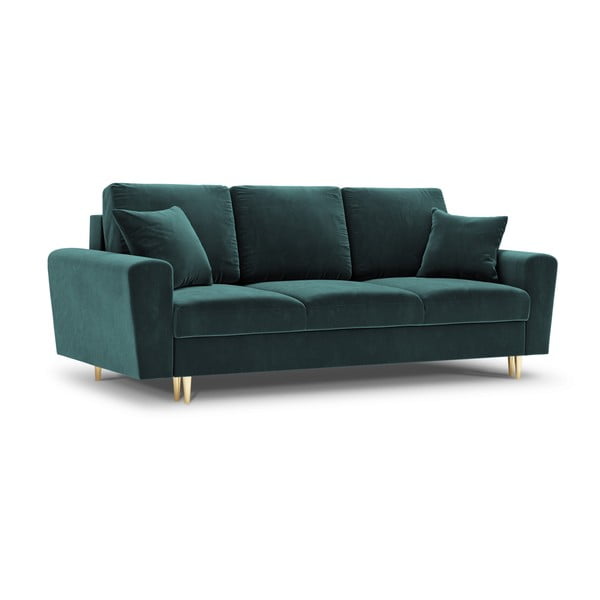 Petrolej zelena baršunasti sklopiva/s prostorom za odlaganje sofa 235 cm Kyoto – Cosmopolitan Design-image-1