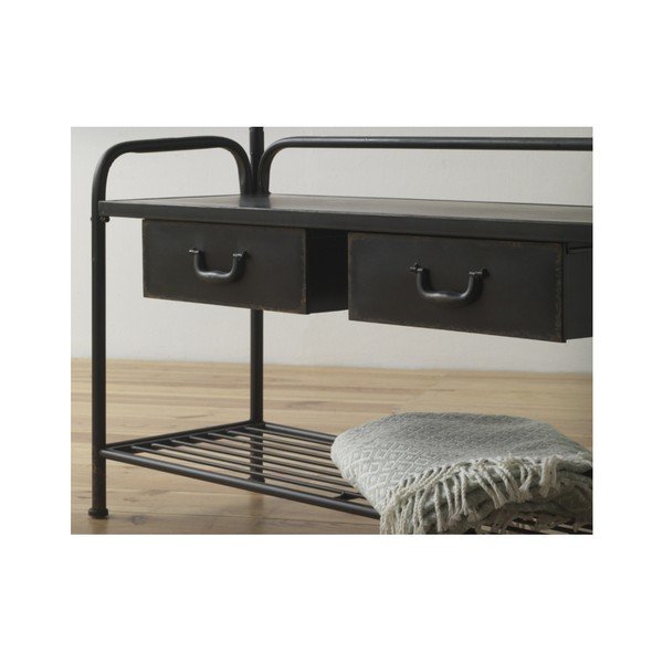 Crni metalni stalak s klupicom i ormarićem za cipele Geese Gerome-image-2