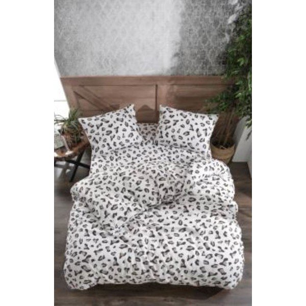 Bijela/siva posteljina za bračni krevet/za produženi krevet od renforce pamuka s uključenom plahtom/4-dijelna 200x220 cm – Mila Home-image-1