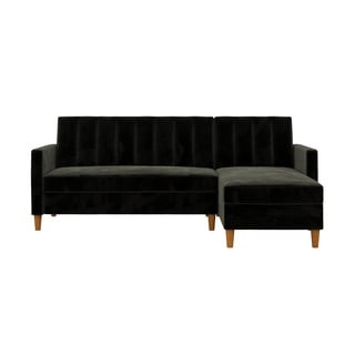 Crni varijabilni kutni kauč na razvlačenje s baršunastom površinom i Støraa Celine prostorom za odlaganje