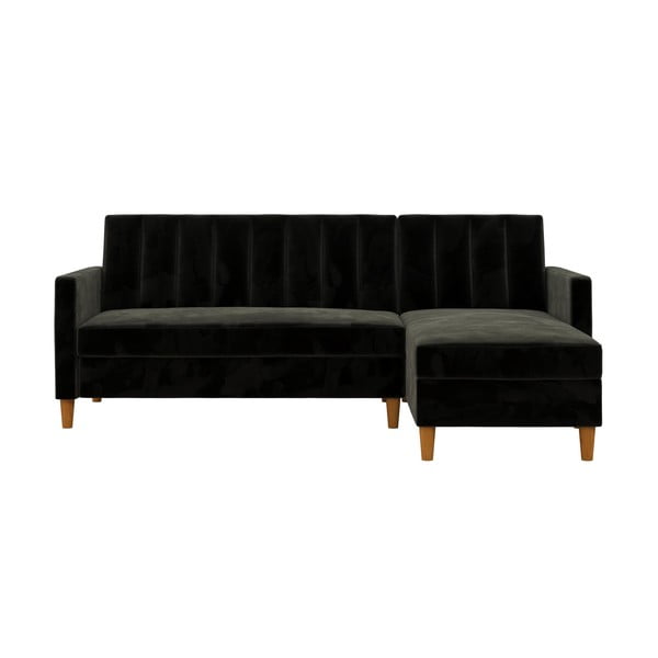 Crni varijabilni kutni kauč na razvlačenje s baršunastom površinom i Støraa Celine prostorom za odlaganje
