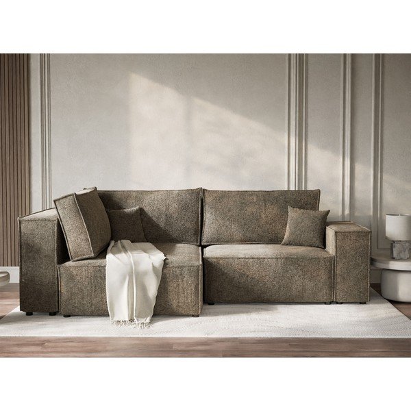 Smeđa sklopiva/s prostorom za odlaganje kutna garnitura od šenila (s lijevim kutom/u obliku slova L) Tonga – Maison de Rêve-image-1