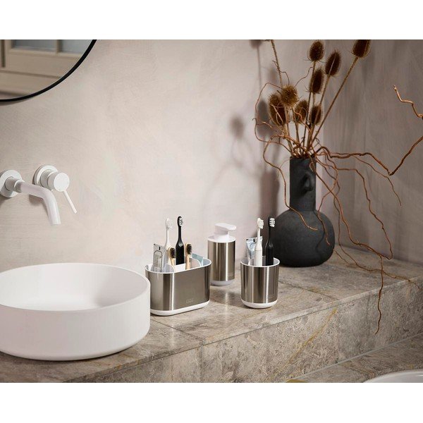 Čaša za četkice za zube od nehrđajućeg čelika u srebrnoj boji Duo Steel – Joseph Joseph-image-1