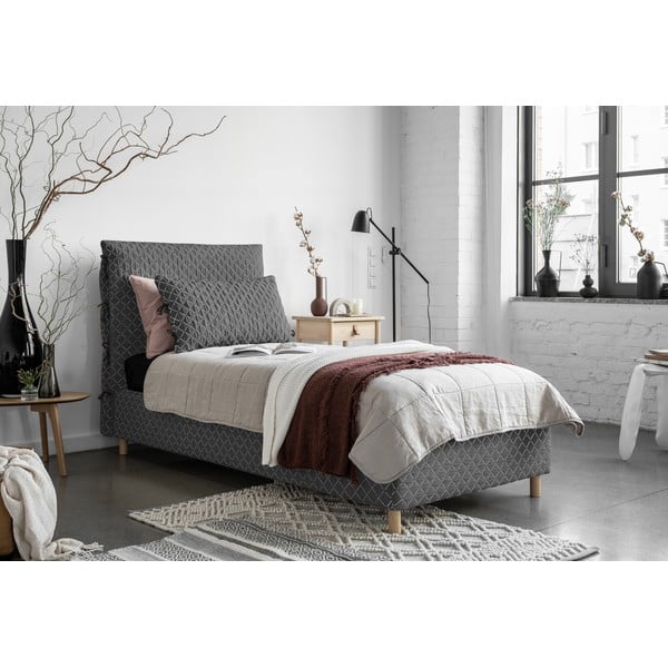 Sivi tapecirani krevet za jednu osobu s podnicom 90x200 cm Sleepy Luna - Miuform-image-1