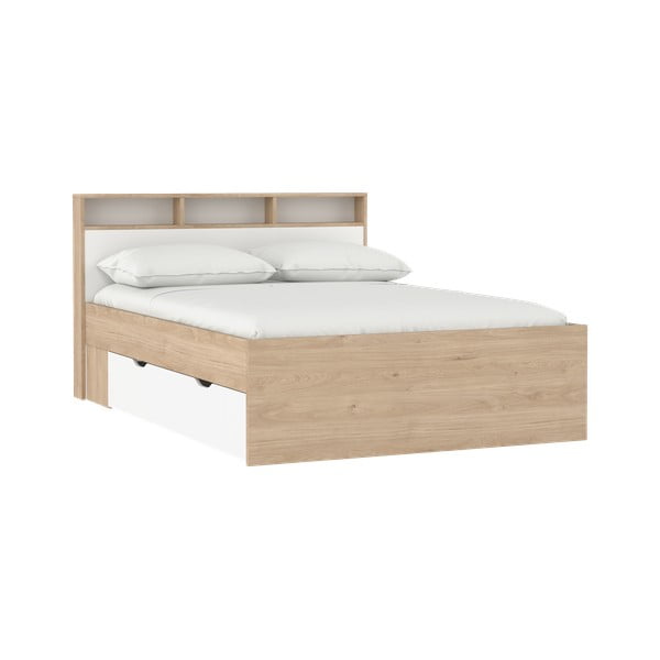 Bračni krevet u dekoru hrasta s prostorom za odlaganje bez podnice 140x200 cm u prirodnoj boji Ikast – Tvilum