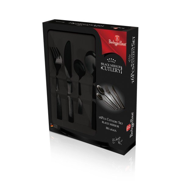 Crni pribor za jelo od nehrđajućeg čelika 16 kom Black Mirror Collection - BerlingerHaus-image-1