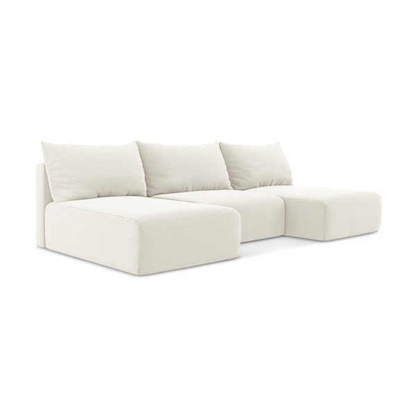 Krem baršunasti sklopiva/s prostorom za odlaganje kutna garnitura (u obliku slova "U") Kalena – Makamii-image-2