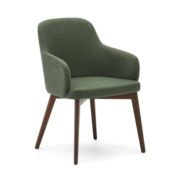 Tamno zelena podstavljena blagovaonska stolica s naslonima za ruke Nelida – Kave Home