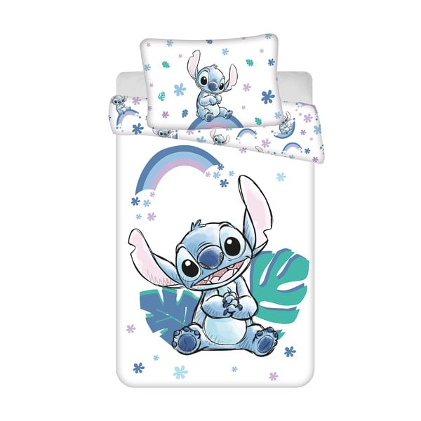 Bijela/plava pamučna dječja posteljina za dječji krevetić 135x100 cm Lilo and Stitch "Rainbow" – Jerry Fabrics