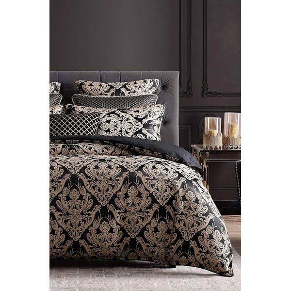 Crna posteljina za bračni krevet/za produženi krevet od renforce pamuka s uključenom plahtom/4-dijelna 200x220 cm Damask – Mila Home