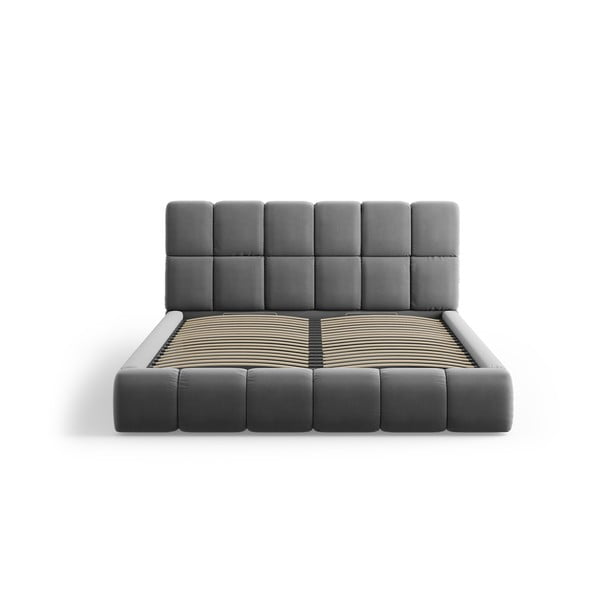 Sivi baršunasti tapecirani bračni krevet s prostorom za odlaganje s podnicom 180x200 cm Bellis – Micadoni -image-3