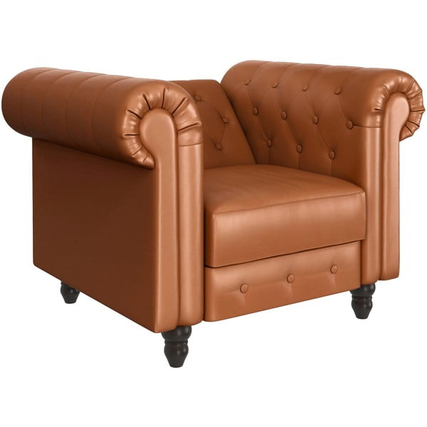 Konjak smeđa chesterfield fotelja od imitacije kože Felix – Støraa-image-3