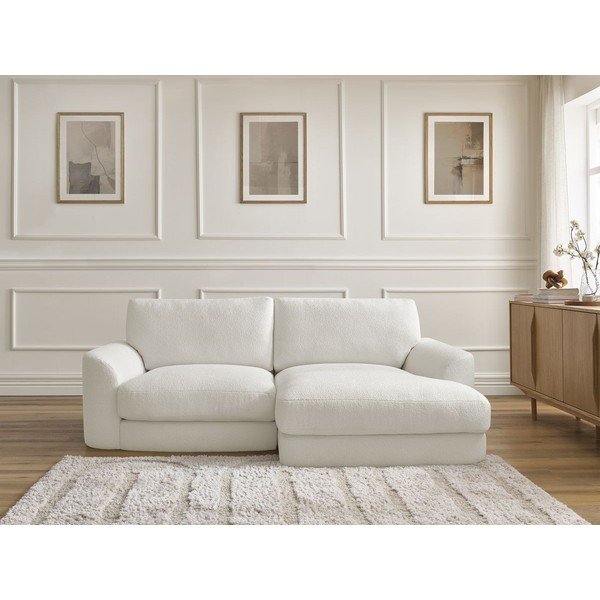 Bijela kutna garnitura od bouclé tkanine (s desnim kutom/s ležaljkom) Leonore – Bobochic Paris-image-1