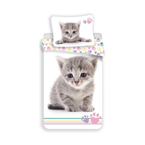 Bijela pamučna dječja posteljina za krevet za jednu osobu 140x200 cm Kitten "Colour" – Jerry Fabrics