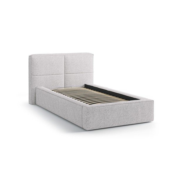 Svijetlo sivi tapecirani krevet s prostorom za odlaganje s podnicom 90x200 cm Darren – Micadoni -image-2