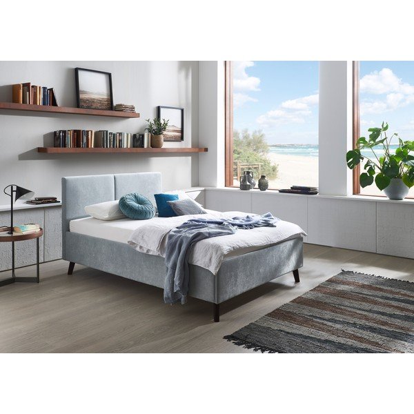 Svijetlo plavi tapecirani bračni krevet s podnicom 140x200 cm Piano – Meise Möbel-image-1