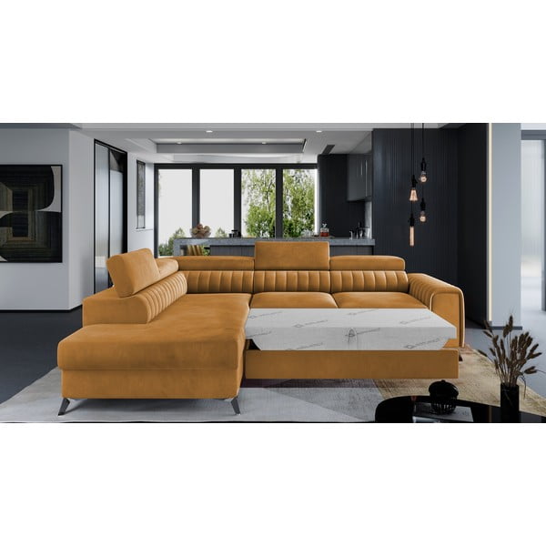 Žuta  baršunasti sklopiva/s prostorom za odlaganje kutna garnitura (s lijevim kutom/u obliku slova L) Laurence – ELTAP-image-2