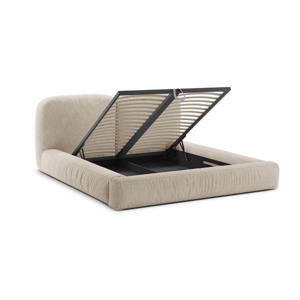 Bež tapecirani bračni krevet s prostorom za odlaganje s podnicom 160x200 cm Martina – Micadoni -image-2