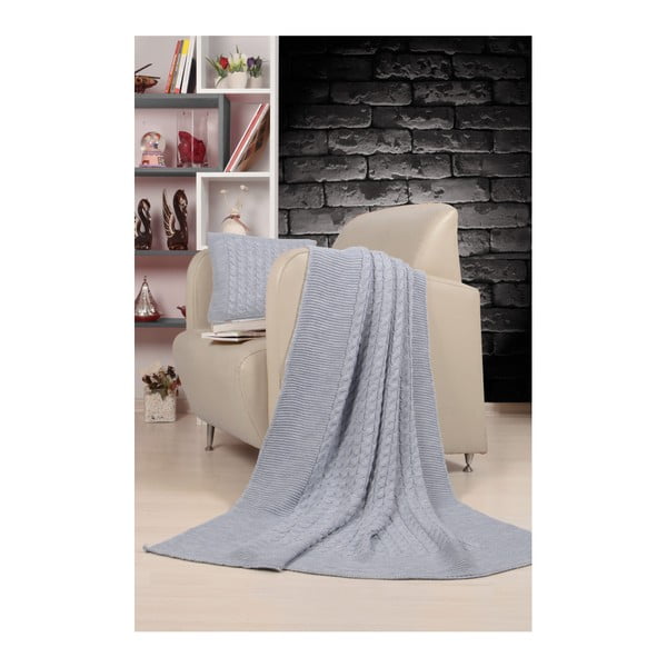 Set svijetlosivog prekrivača i jastuka Kate Louise Tricot Blanket Set Sultan