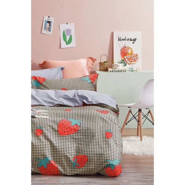 Posteljina za krevet za jednu osobu/za produženi krevet od renforce pamuka s uključenom plahtom/3-dijelna 160x220 cm Strawberry – Mila Home-image-1