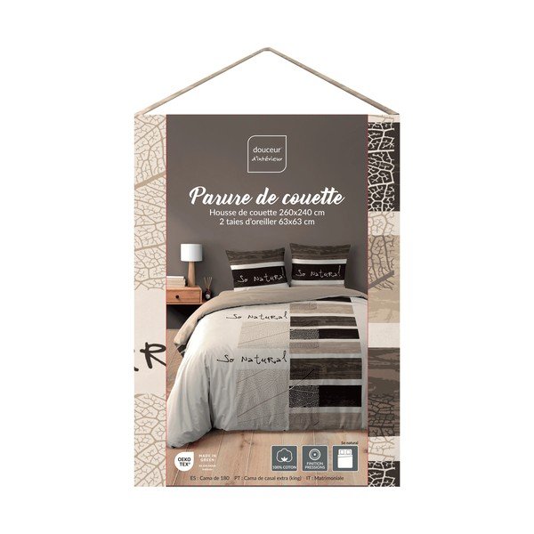 Smeđa 3-dijelna pamučna posteljina za bračni krevet/za produženi krevet 260x240 cm So Natural – douceur d'intérieur-image-2