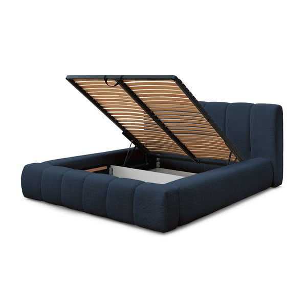 Tamno plavi tapecirani bračni krevet s prostorom za odlaganje s podnicom 160x200 cm Denali – Bobochic Paris-image-4