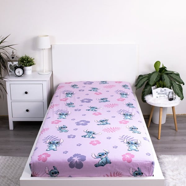 Pamučna dječja plahta s gumom za krevet za jednu osobu 90x200 cm Lilo and Stitch – Jerry Fabrics-image-1