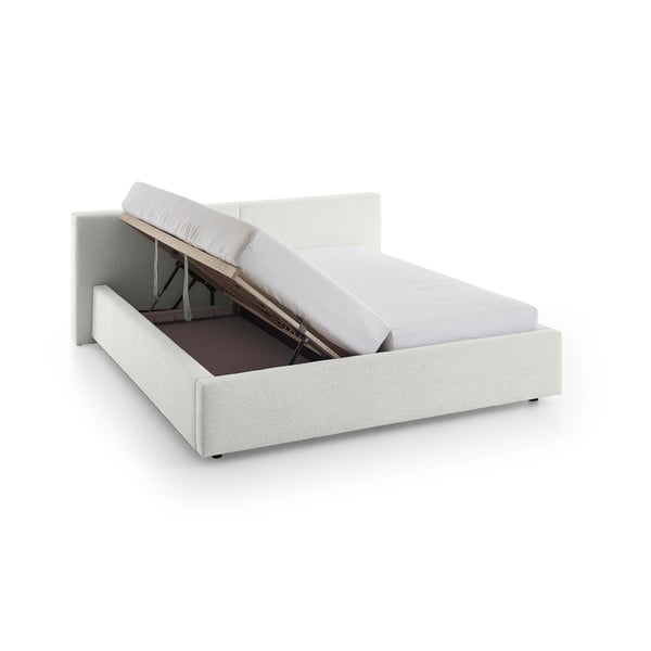 Bijeli tapecirani bračni krevet s prostorom za pohranu s podnicom 180x200 cm Cube – Meise Möbel-image-4