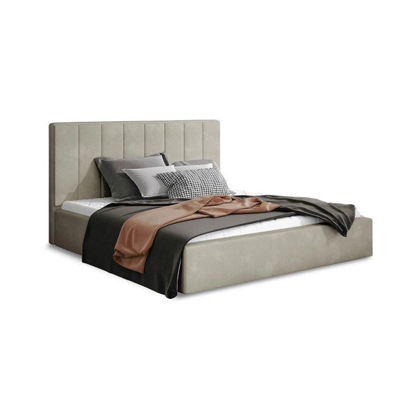 Bež tapecirani bračni krevet s prostorom za odlaganje s podnicom 200x200 cm Audrey – ELTAP