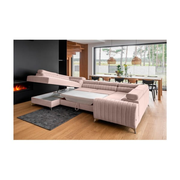 Ružičasta sklopiva/s prostorom za odlaganje kutna garnitura (s lijevim kutom/u obliku slova "U") Louis – ELTAP-image-4