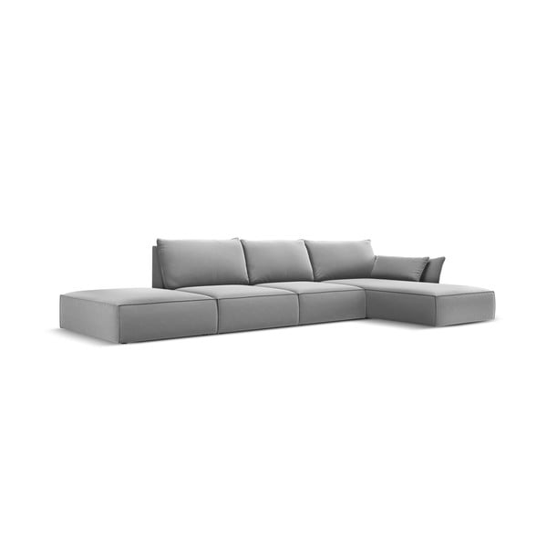 Svijetlo siva baršunasti kutna garnitura (s desnim kutom/s ležaljkom) Vanda – Mazzini Sofas-image-2