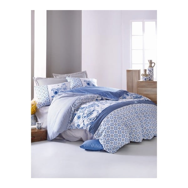 Plava pamučna posteljina za krevet za jednu osobu Bay, 140 x 200 cm