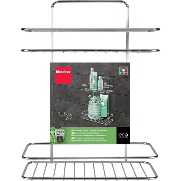 Željezna viseća/s postavljanjem bez bušenja kupaonska polica u sjajno srebrnoj boji Luxy – Metaltex-image-2
