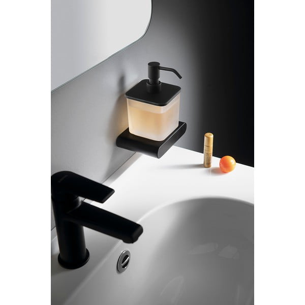 Mat crni stakleni zidni dozator sapuna 300 ml Flori – Sapho-image-1