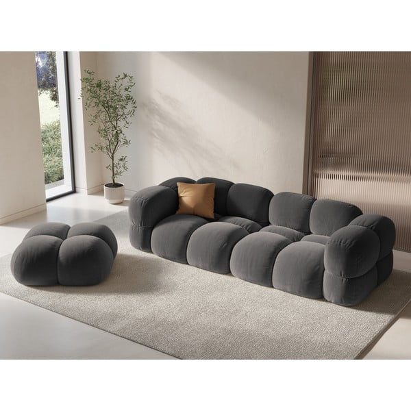 Siva baršunasti sofa 250 cm Loretto – Cosmopolitan Design-image-1