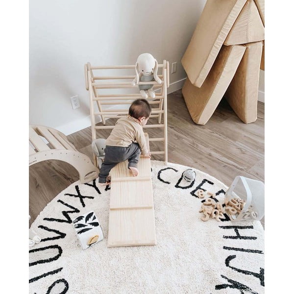 Krem periv/ručno rađen pamučan dječji tepih ø150 cm ABC Natural Black – Lorena Canals-image-1