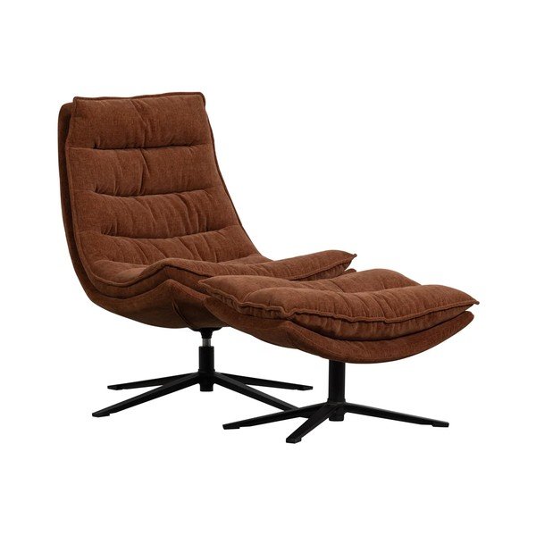 Smeđa okretna fotelja s naslonjačem za noge od šenila Kube – WOOOD