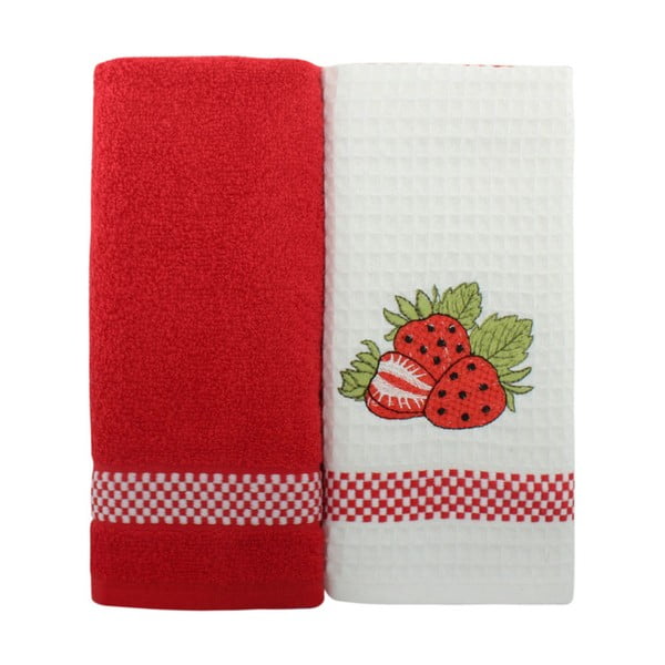 Set od 2 crveno-bijela ručnika od čistog pamuka, 45 x 70 cm