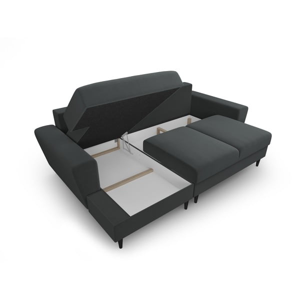 Tamno siva baršunasti sklopiva/s prostorom za odlaganje kutna garnitura (s lijevim kutom/s ležaljkom) Kyoto – Cosmopolitan Design-image-3