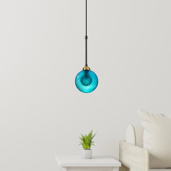 Plava viseća svjetiljka sa staklenim sjenilom ø 12 cm Twister – Squid Lighting-image-1