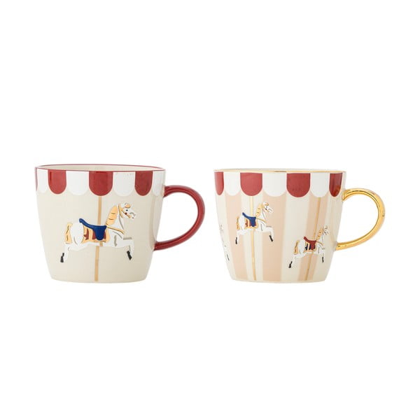 Krem šalice u setu 2 kom s božićnim motivom od kamenine 300 ml Merry-go-round – Bloomingville