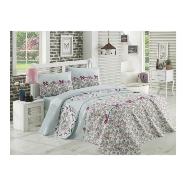 Komplet prekrivača, plahte i 2 jastučnice na bračnom krevetu Dorian, 200 x 235 cm