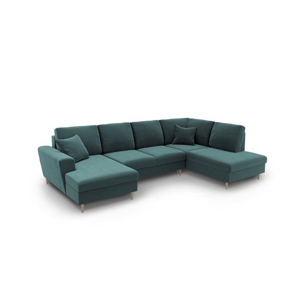 Petrolej zelena baršunasti sklopiva/s prostorom za odlaganje kutna garnitura (s desnim kutom/u obliku slova "U") Kyoto – Cosmopolitan Design-image-1