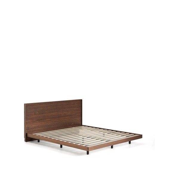 Smeđi bračni krevet od masivne breze s podnicom 180x200 cm Norlen – Kave Home-image-2