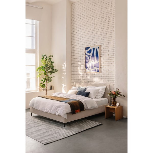 Bež tapecirani bračni krevet s podnicom 160x200 cm Noira Slim – Bonami Selection-image-1