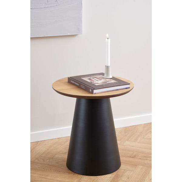 Crni/u prirodnoj boji okrugli stolić za kavu s pločom stola u dekoru hrasta ø 45 cm Soli – Actona-image-2