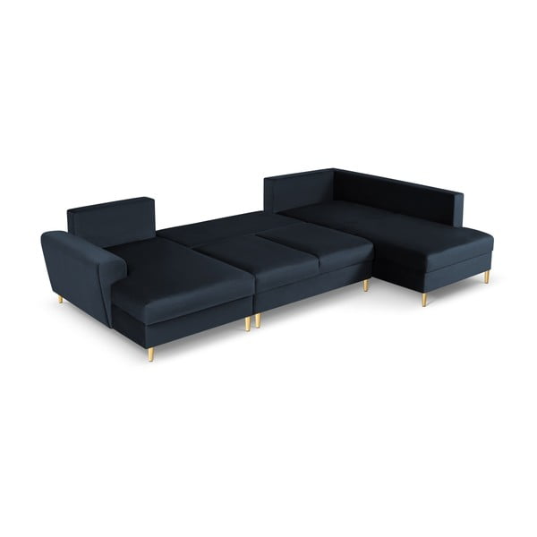 Tamno plava baršunasti sklopiva/s prostorom za odlaganje kutna garnitura (s desnim kutom/u obliku slova "U") Kyoto – Cosmopolitan Design-image-2