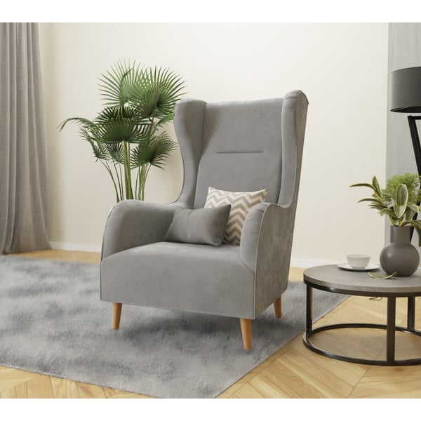 Svijetlo siva baršunasta wing fotelja Carole – Ropez-image-3