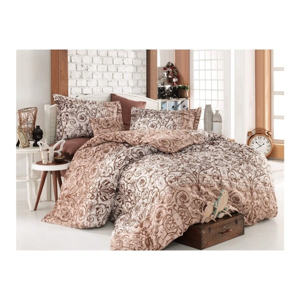 Pamučna satenska posteljina s posteljinom za bračni krevet Bolero Crema, 200 x 220 cm