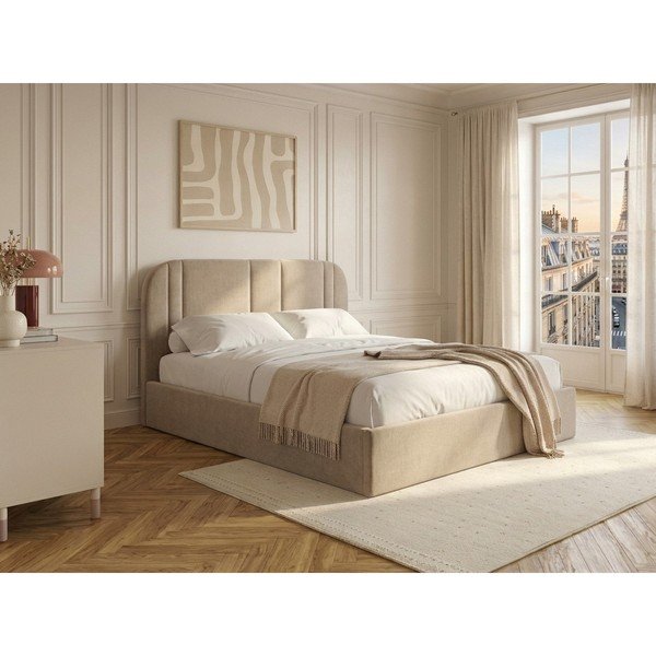 Bež tapecirani bračni krevet s prostorom za odlaganje s podnicom 160x200 cm Sidney – Bobochic Paris-image-1